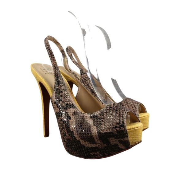 Saks Fifth Avenue Shoes Womens 9 Platform Pumps Slingback Peep Toe Snake Fashion - Picture 1 of 16